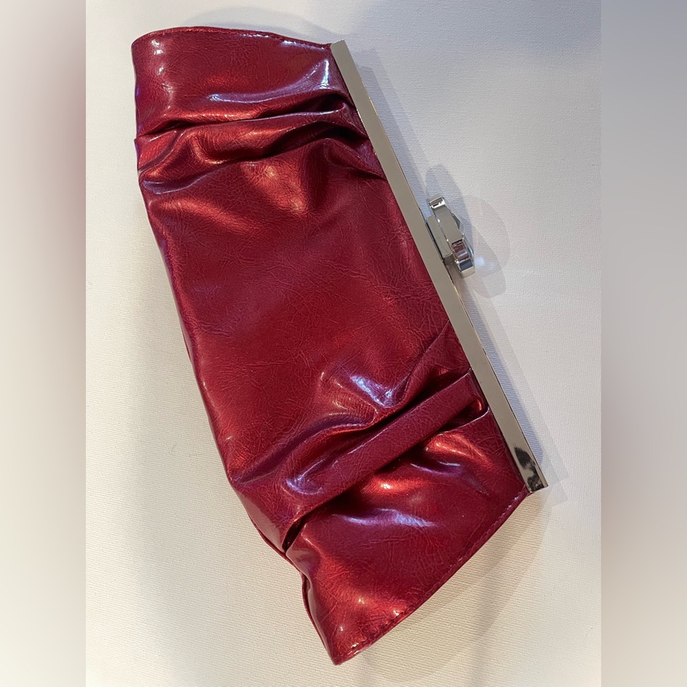 Red Clutch Bag Large Jewel Silver Clasp